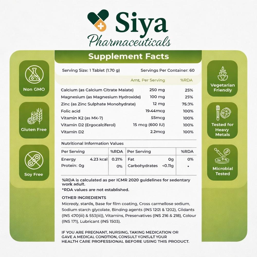 Calcium + zinc+ Magnesium+ Vitamin D2 +K2